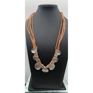 ST. Thomas Brown Multi Corded Silver Tone Multi Tear Drop Medallion‎ Necklace
